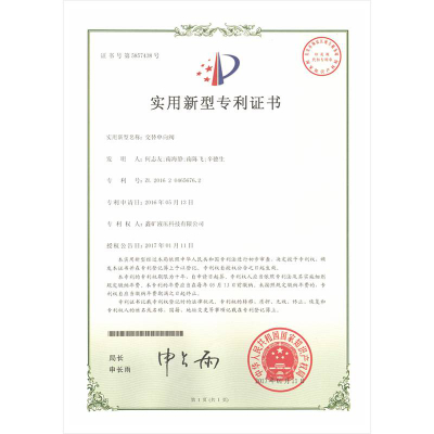 交替单向阀实用新型专利证书