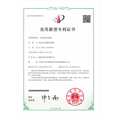 一种反冲洗过滤器实用新型专利证书